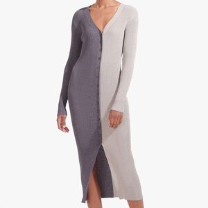 STAUD Shoko Ribbed Button Down Sweater Dress in Two-Tone Grey